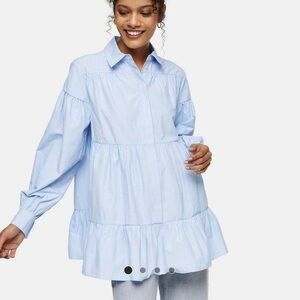 NWOT TOPSHOP tiered hem shirt in 💙blue stripe 💙 size Small